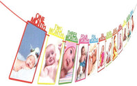 12 Months Photo Banner For Birthday - Bunting For 1st Birthday Decoration Items For Kids | 12 Months Baby Photo Frames | 1 To 12 Months Photo Banner Boy | 1 To 12 Months Photo Banner Girl