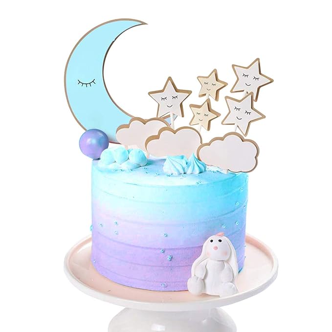 Party Propz Cloud and Moon Birthday Cake Topper 9Pcs Blue