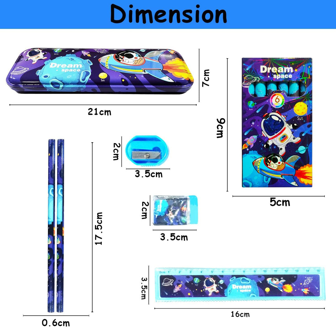 Party Propz Space Pencil Box for Boys - 7 Pcs Stationary Set for Kids | Pencil Box Set | Return Gift for Boys | Pencil Eraser Sharpener Combo Pack | Astronaut Pencil Box | Stationary Set Return Gifts