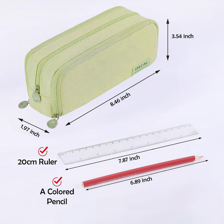 Party Propz Large Capacity Pencil Case - Green Color Large Capacity Pencil Pouch | 3 Compartments Pencil Pouch | Makeup Pouch for Women | Double Layer Pencil Pouch | Pencil Pouch for Girls for School