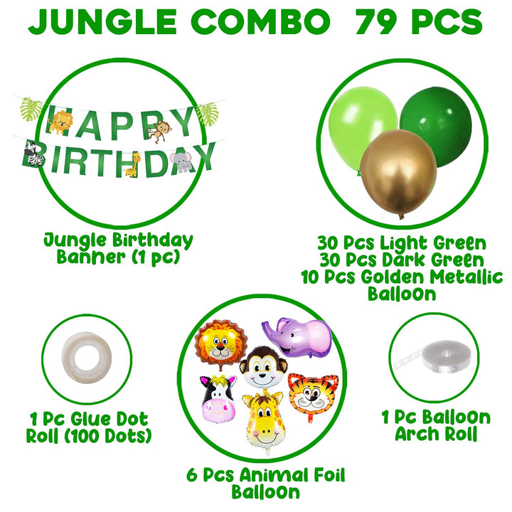 Party Propz Jungle Theme Birthday Decoration - Large 79 Pcs | Animal Theme Birthday Party Decorations | Happy Birthday Banner | Animal Balloons for Decoration | Birthday Balloons for Decoration