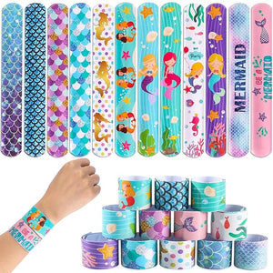 Mermaid Return Gifts for Kids - 12 Pcs Mermaid Slap Bracelet for Kids | Best Birthday Return Gifts for Kids | Wrist Band for Kids | Slap Bands for Kids Return Gift | Scale Band for Kids