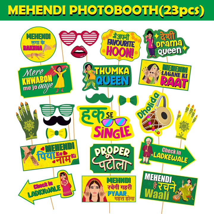 Party Propz Mehndi Decoration Items for Marriage - Set Of 23Pcs Mehendi Props | Marriage Decoration Items for Wedding | Haldi Decoration Items for Marriage | Haldi Mehndi Decoration Items for Marriage
