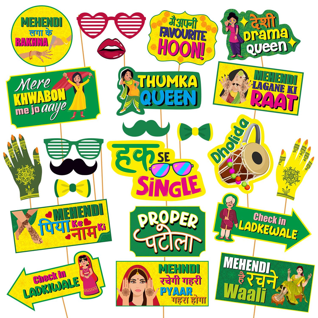 Party Propz Mehndi Decoration Items for Marriage - Set Of 23Pcs Mehendi Props | Marriage Decoration Items for Wedding | Haldi Decoration Items for Marriage | Haldi Mehndi Decoration Items for Marriage