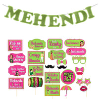Mehendi Props and Mehandi Banner - 25 Pcs Mehendi Decoration Items (Cardstock)