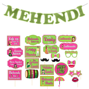 Mehendi Props and Mehandi Banner - 25 Pcs Mehendi Decoration Items (Cardstock)