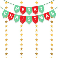 Merry Christmas Banner - 2 Pcs Christmas Decorations Wall with Merry Christmas Banner & 60" Star Garland