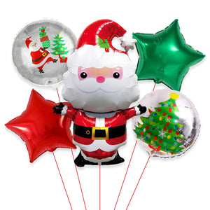 Santa Foil Balloon - 5 Pcs Merry Christmas Decoration Foil Balloons With Santa Foil Balloon, Round and Star Foil Balloons