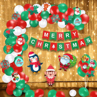Christmas Decoration Set - 56Pcs Christmas Decoration Set With Balloons, Merry Christmas Banner, LED String Light & Cutouts