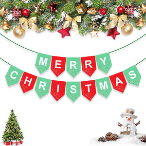 Merry Christmas Banner - 1 Pc Merry Christmas Banner Decorations for Wall (Cardstock)