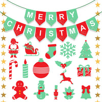 Merry Christmas Decoration Kit- 18 Pcs Christmas decorations for Wall with Star Garland, Merry Christmas Banner & Cutouts (Cardstock)