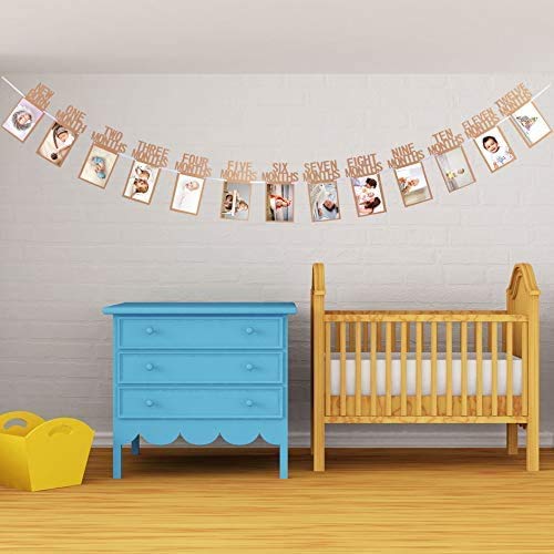 Party Propz 1-12 Month Photo Frame Banner - Set of 1 Photo Banner for First Birthday(Cardstock) | Baby Photo Frame 0 to 12 Months | New Born 0 to 12 Month Photo Banner | Bday Photo Banner 1st Birthday