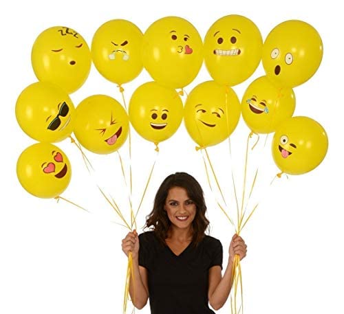 Party Propz Yellow Emoji Balloon - 25 Pcs Balloons for Birthday | Latex Rubber Balloon | Baloons for Kids | Birthday Decoration Balloon | Balloon Printed Face Expression | Smiley Balloons for Kids