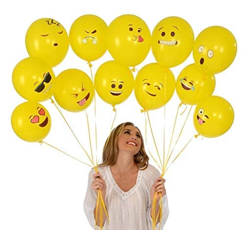 Party Propz Yellow Emoji Balloon - 25 Pcs Balloons for Birthday | Latex Rubber Balloon | Baloons for Kids | Birthday Decoration Balloon | Balloon Printed Face Expression | Smiley Balloons for Kids
