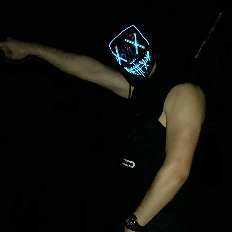 Party Propz Led Light up Ghost Mask - Joker Mask for Men | Radium Mask for Men | Call of Duty Ghost Mask | Neon Light Hacker Mask | Money Heist Full Face Mask | Red Criminal Mask | Masquerade Mask for Men (Blue)