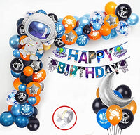 Party Propz Space Theme Birthday Decoration - 56Pcs for Space Theme Birthday Supplies Metallic, Astronaut Printed, Moon, Astronaut, Star Foil Balloons with Glue Dot and Arch.