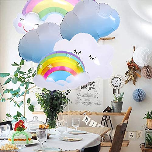 Party Propz Rainbow Theme Birthday Supplies Foil Balloons - Pack of 6 Pcs | Big Size Rainbow Balloons | Rainbow Balloons, Rainbow Theme Birthday Decorations Kids | Cloud Balloons for Decoration
