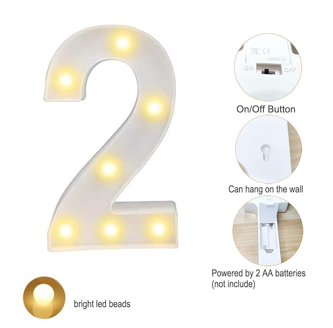 Party Propz Marquee Number Light Letters For Room Decor Lights - (2) Led Lights For Room Decoration - Asthetic Decorations Number Light For Room Decor Light/Kids Room Decor Items For Number Lights