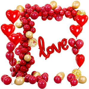 Party Propz Red and Gold Balloons, Ruby Red Balloons, Gold Confetti Balloons Heart Foil Balloons - 78Pcs for Red and Gold Party Decorations Party Decorations