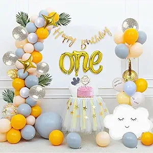 Party Propz 1st Birthday Boy Decoration Combo Set - 63Pcs for Celebration / 1st birthday decoration for boys / First birthday decorations boy theme