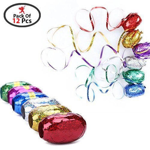 Party Propz 12 Pcs/Lot 5Mm X 10M Balloon Curling Ribbon Roll Diy Gifts Crafts Foil Curling For Wedding Birthday Gift Wrapping Ribbons For Decoration, Multicolor