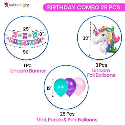 Party Propz Half Birthday Decorations For Baby Girl Combo - 29Pcs Items Set For 6 Months Birthday Decorations For Girl - 1/2 Birthday Decorations For Girls - Half Bday Unicorn Theme Decor