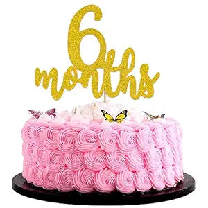 Party Propz 6 Months Birthday Cake Topper Golden Glitter, Exclusive Toppers Item kit for Kids Half Birthday Theme Party Suppliers Or 1/2 Decorations Items/6 Month Cakes Decor/Cake Smash