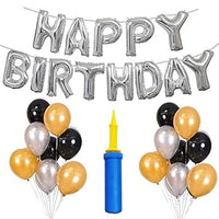 Party Propz Silver Happy Birthday Foil Balloon Metallic Balloons Combo With Hand Balloon Pump 52Pcs For Boys Men Teens Girls for 13th 16th 18th 21st 25th 30th 40th