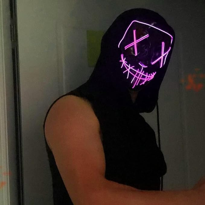 Party Propz Led Light up Ghost Mask - Joker Mask for Men | Radium Mask for Men | Call of Duty Ghost Mask | Neon Light Hacker Mask | Money Heist Full Face Mask | Red Criminal Mask | Masquerade Mask for Men (Pink)