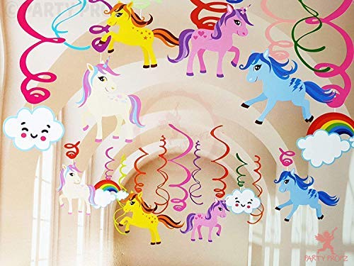 Party Propz Unicorn Swirls For Decoration - 12 Pcs, Unicorn Birthday Decorations For Girls | Swirls For Birthday Decoration | Rainbow Theme Birthday Decoration |Multicolour