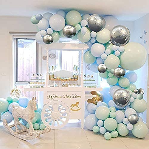 Party Propz Happy Birthday Decoration - Large 89 Pcs, Birthday Decorations Items For Husband, Wife | Mint Green, Blue Metallic Balloons For Decoration | Birthday Decoration Set For Boys, Girls, Kids
