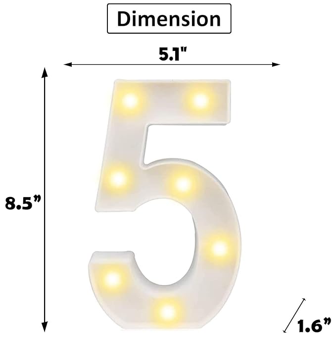 Marquee Number Light Letters for Room Decor Lights - (5) Led Lights for Room Decoration - Asthetic Decorations Number Light for Room Decor Light/Kids Room Decor Items for Number Lights