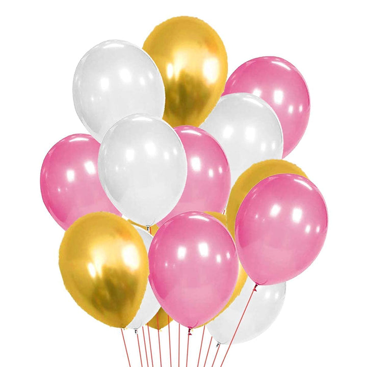 Party Propz Metallic Balloons - Large 51 Pcs, Golden, Pink And White Balloons For Decoration | Birthday Decoration Items For Girls, Boys | Metallic Balloons For Decoration | Balloons For Birthday