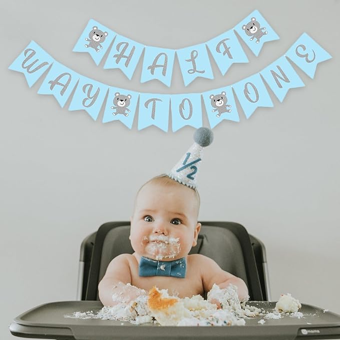 Party Propz 1/2 Birthday Decorations for Boys - Set of 1 Pcs 6 Month Birthday Decorations for Boy | It's My Half Birthday Decoration | Half Way To One Baby Boy Decoration | Half Way To One Banner(cardstock)