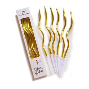 Golden Spiral Birthday Candles – Pack of 6 Long Spiral Cake Candles