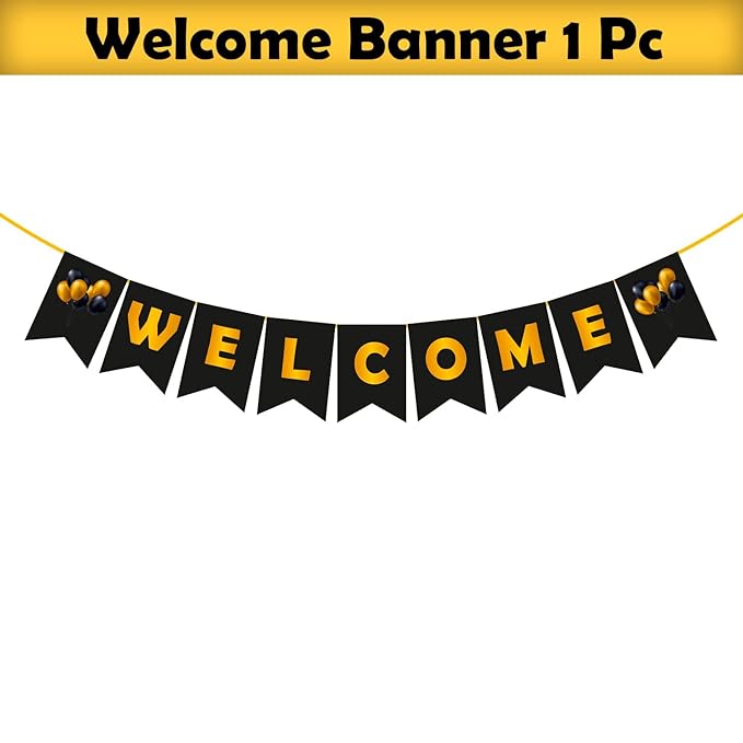 Party Propz Welcome Home Banner - 1Pc Baby Shower Decoration | Welcome Home Decoration with Black and Gold Welcome Banner (Cardstock) | Welcome Home Decor for Baby Shower | Mom to be Props