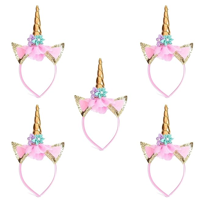 Party Propz Unicorn Head Band Combo Set for unicorn party supplies (5 Pieces Golden)