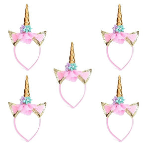 Party Propz Unicorn Head Band Combo Set for unicorn party supplies (5 Pieces Golden)