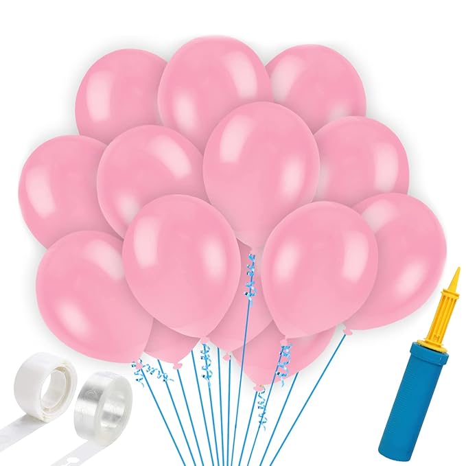 Party Propz Pink Metallic Balloons For Decoration With Balloon Hand Pump, Ballons Glue Dot And Ballon Strip Arch Packet - Happy Birthday Party Celebrations Items Combo Set - For Kids Girls Baby -53Pcs