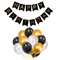 Party Propz 51Pcs Golden-White-Black Balloons Combo with Happy Birthday Banner for 30th, 40th, 50th, 60th, Adult Birthday Decoration