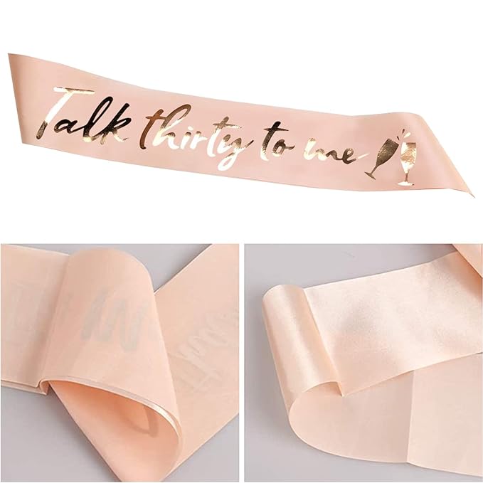 Party Propz Rose Gold 30Th Birthday Girl Satin Sash - Foil Print for 30th Happy birthday decoration for girls/Thirty Bday Decorations/Birthday Decoration Items For 30 th Birthday/30th Birthday Gifts