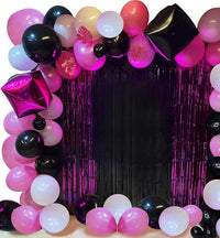 Party Propz Pink Black Balloons Decoration Kit- 54Pcs With Fringe Foil Curtain, 4D Foil Balloon, Pink Leaves, Metallic Balloon,Glue Dot, Arc For Baloon Garland Kit/Girls Birthday/Bride To Be Balloon