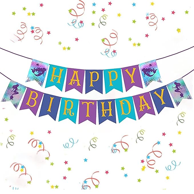 Party Propz Mermaid Theme Happy Birthday Banner - Birthday Banner for Girls | Birthday Decoration Items | Under the Sea | Kids Birthday Backdrop Banner | happy Birthday Banner Blue (Cardstock)