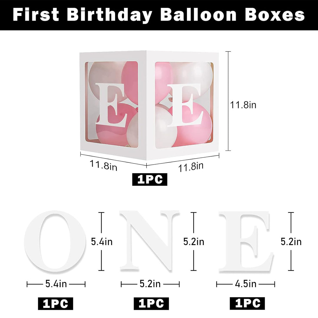 Party Propz Baby Balloon Box For 1st Birthday Decoration 3 Pcs, One Box For 1st Birthday | First Birthday Decorations Girl | One Birthday Letter Stand | 1st Birthday Decoration For Girls | One Box