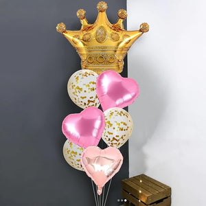 Party Propz Anniversary Decoration Items - Pack of 7Pcs Birthday Balloons with Pink Marble Foil Balloons, Crown Foil | Anniversary Gift for Boyfriend, Girlfriend | Anniversary and Wedding Decoration