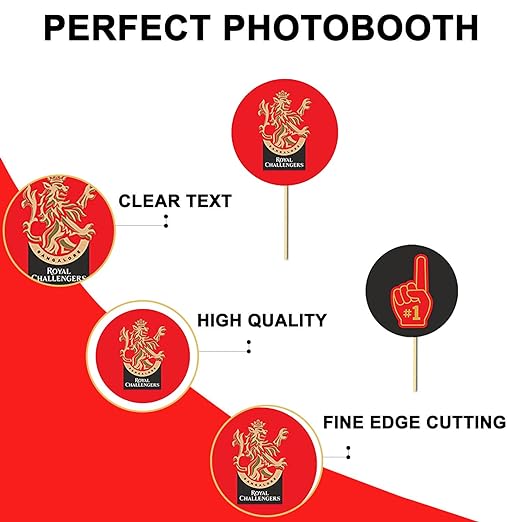 Party Propz Ipl Theme Decoration For RCB - 59 Pcs Royal Challengers Bangalore Theme Pennant Banner And Ipl Photo Booth Props | RCB Flag 2024 IPL | Bunting For Decoration | Paper Flags Decoration