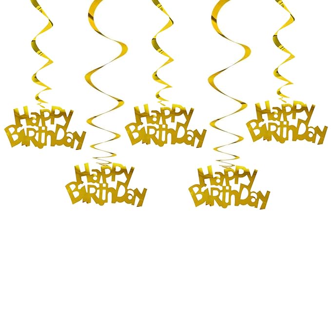 Party Propz 12Pcs Happy Birthday Golden Swirls Hanging Decoration For Golden Birthday Decorations, Happy Birthday Decoration Items