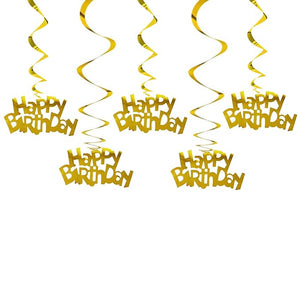Party Propz 12Pcs Happy Birthday Golden Swirls Hanging Decoration For Golden Birthday Decorations, Happy Birthday Decoration Items