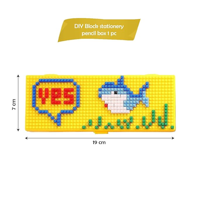 Party Propz Cute Pencil Box for Kids - Yellow Play Pencil Box for Kids | Building Blocks Pencil Box | Pencil Box for Girls for School | DIY Pencil Cases for Kids | School Stationery Box for Boys