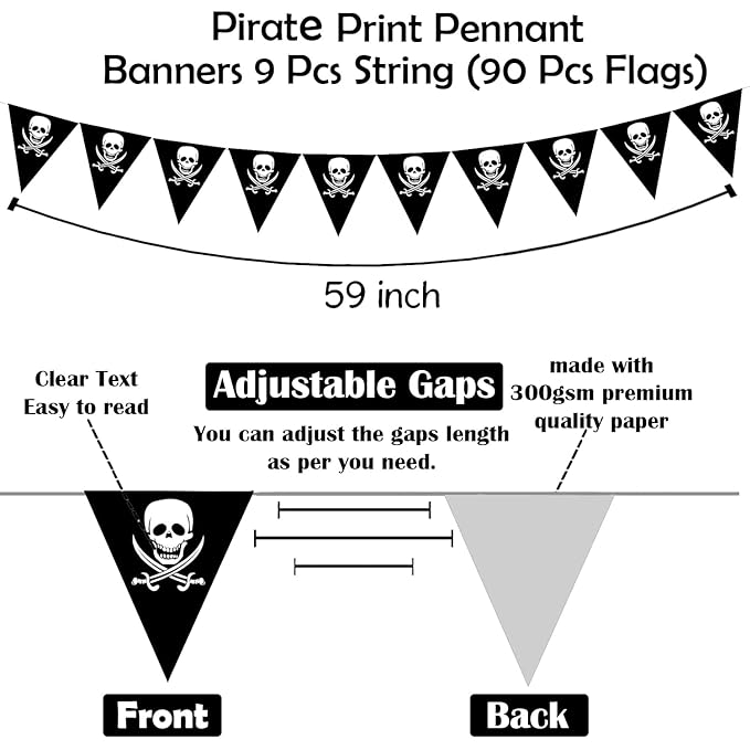 Party Propz Pirate Theme Banner Flags (Cardstock) - 90 Flags, Pennant Banner For Decoration | Pirate Flags Decoration For Boys | Bunting Flag Decoration | Birthday Decoration Items | Banner For Party